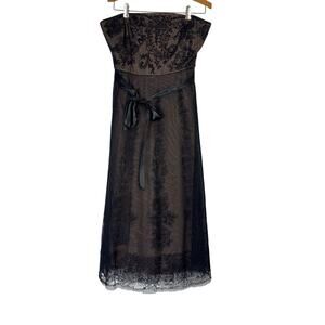 BCBGMAXAZRIA Black Nude A-Line Tulle Lined Strapless Dress Women's Size Medium